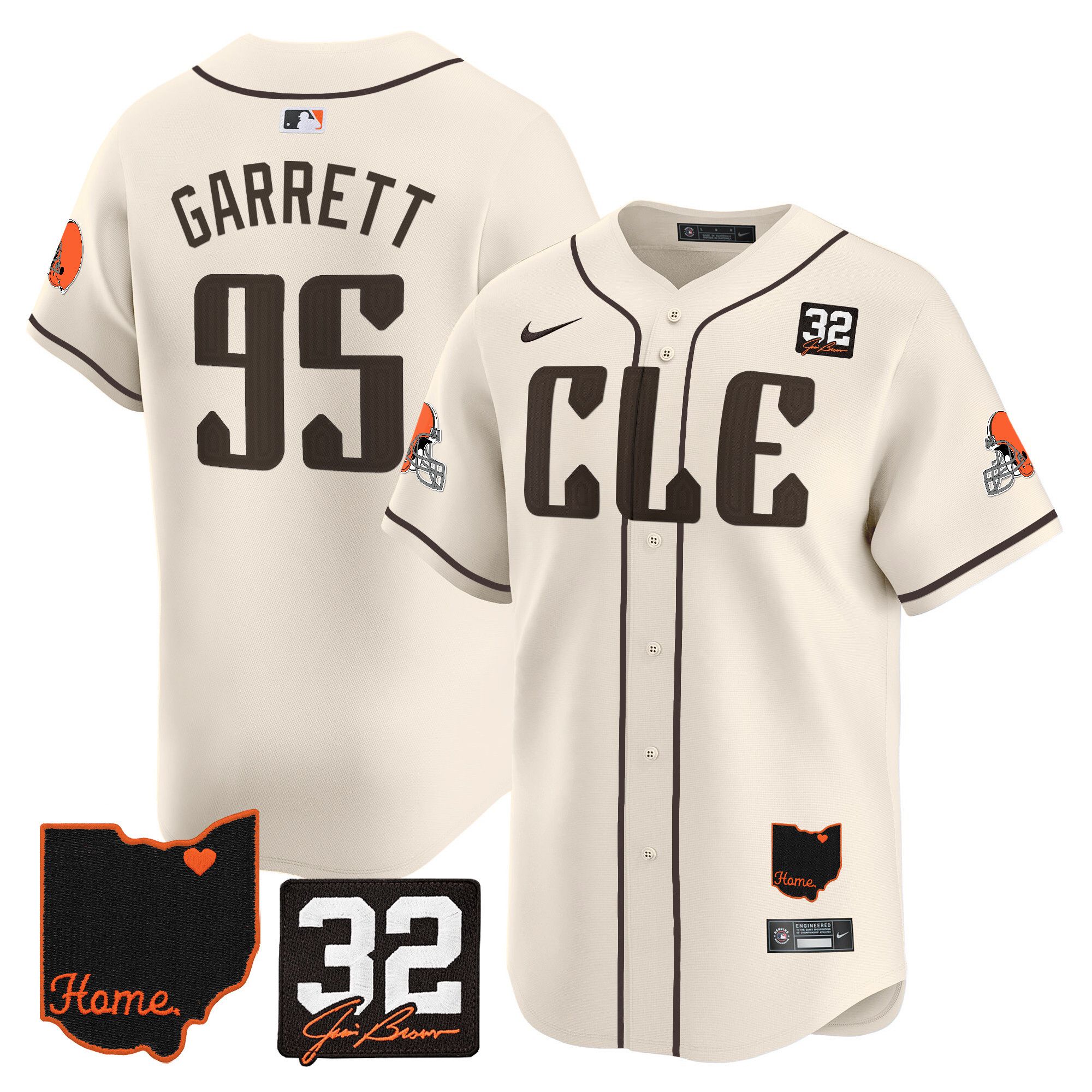 Men Cleveland Browns 95 Garrett Cream Home Patch Vapor Premier Limited 2024 Nike NFL Jersey